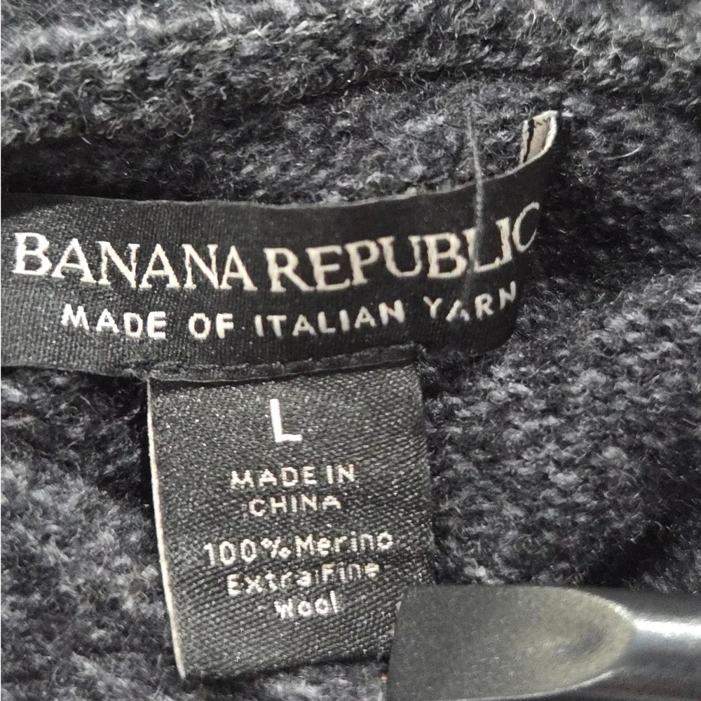 Banana‎ Republic Sweater Mens Large Gray 100% Merino Wool Shawl Collar Pullover